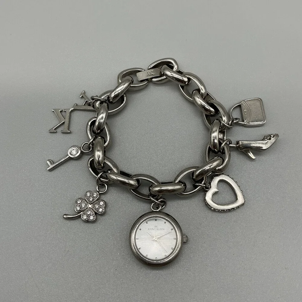 Anne Klein Womens Watch 20mm Silver Tone Charms AK 10/7805SW New Battery 7.5
